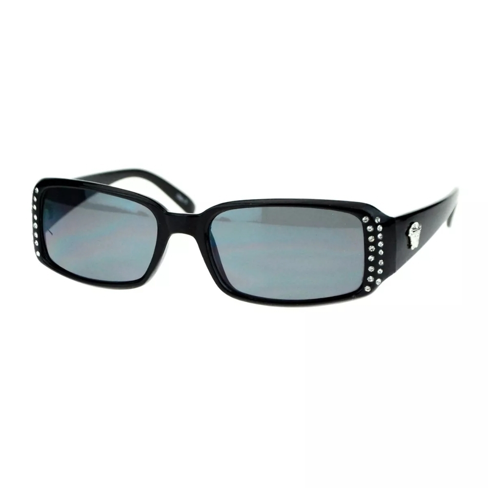 Womens Rectangular Rhinestone Bling Plastic Sunglasses